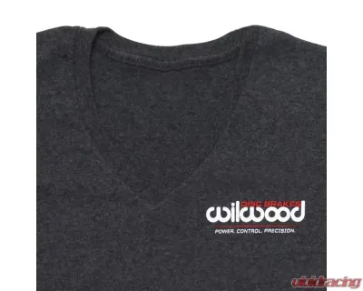 Wilwood T-Shirt Dark Grey Ladies V-Neck - 450-16123-LG