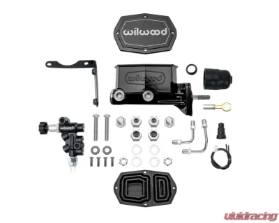 Wilwood Tandem Compact M/C Kit w L/H Bracket & Prop Valve 15/16" Bore Black W/Push Mopar 4 Bolt - 261-16796-BK