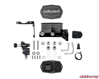 Wilwood Tandem Compact M/C Kit w L/H Bracket & Prop Valve 1 1/8" Bore Black Mopar 4 Bolt - 261-16798-BK