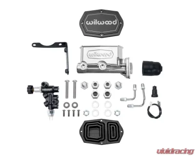 Wilwood Tandem Compact M/C Kit w L/H Bracket & Prop Valve 1 1/8" Bore Chrome Pwd Mopar 4 Bolt - 261-16798-P