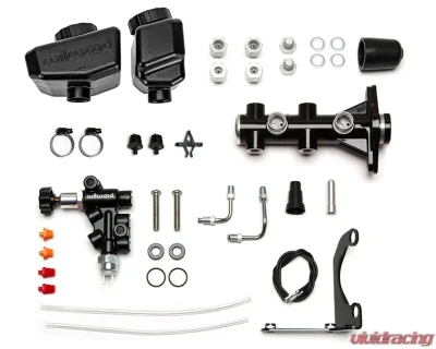 Wilwood Tandem Remote M/C Kit w L/H Brkt & Prop Valve 1 1/8" Bore Black w/Angled Reservoir - 261-16963-BK