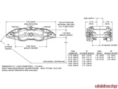 Wilwood 1.38/1.38inch Pistons 1.10inch Disc Anodize FNSL4R Caliper - 120-14056