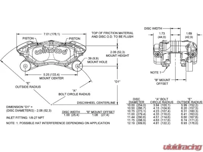 Wilwood 1.38" Pistons .81" Disc Caliper Forged Dynalite-M - 120-16443