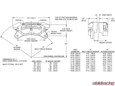 Wilwood 1.75" Pistons .81" Disc Caliper Dynapro ST 5.25" mt. Ano - 120-16504