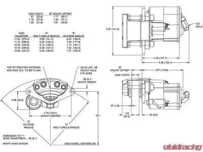 Wilwood 1.25inch Disc 4.75inch Mt Anodize Right Hand Electronic Parking Brake Caliper - 120-17014