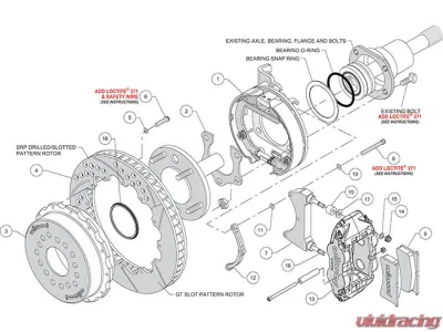 Wilwood Forged Narrow Superlite 4R Big Brake Rear Parking Brake Kit - Slotted Rotor - Red - 140-14878-R