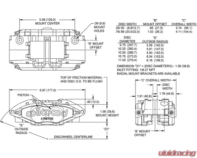 Wilwood Universal Red Powerlite Radial Mount Caliper - 120-8727-RD
