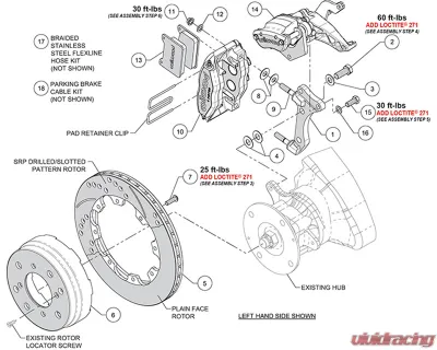 Wilwood 11.38" Slotted Rotors Red Caliper Powerlite-MC4 Rear Parking Brake Kit Porsche 914 1970-1976 - 140-17475-R