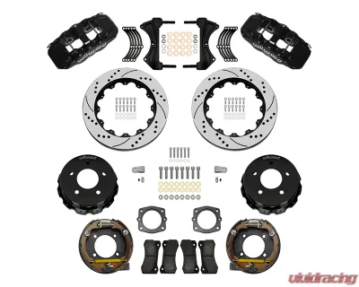 Wilwood 14" Drilled & Slotted Rotors Black Calipers Aero4 Rear Parking Big Brake Kit - 140-17673-D