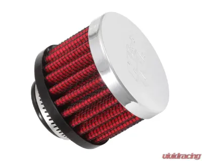 K&N Crankcase Vent Air Filter 62-1360 Rubber Base Chrome Top 0.75 in Diameter - 62-1360