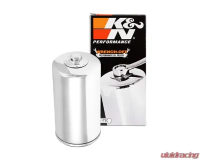 K&N Oil Filter for Harley Davidson Dyna & FXB Sturgis, Chrome, Spin-On, 17mm Nut - KN-173C