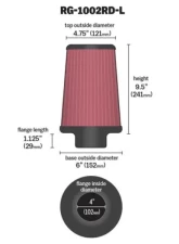 K&N Chrome Round Tapered Universal Air Filter RG-1002RD-L, 4 in Flange, Washable Red Cotton Gauze                                     - RG-1002RD-L - Image 3