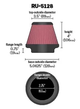 K&N Universal Clamp-On Air Filter, 5.063 in Diameter, Round Tapered, Red Cotton Gauze                                     - RU-5128 - Image 4