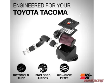 K&N Roto-Mold Tube High-Flow Air Filter Cold Air Intake System for Toyota Tacoma Land Cruiser L4-2.4L 2024-2025 - 63-9043