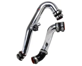 HPS Performance Products Polished Intercooler Hot Charge Pipe & Cold Side Kit for 2015-2017 Ford Mustang Ecoboost 2.3L Turbo with Black Hoses