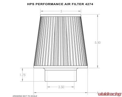 HPS Air Filter 2.5" ID, 5.5" Element Length, 7-1/4" Overall Length - HPS-4274