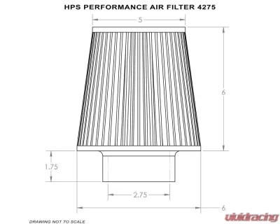HPS Air Filter 2.75" ID, 6" Element Length, 7.75" Overall Length - HPS-4275