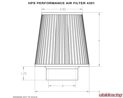 HPS Air Filter 4" ID, 9" Element Length, 10.75" Overall Length - HPS-4301