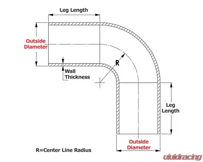 HPS 2 3/8" OD 90 Degree Bend 6061 Aluminum Elbow Pipe 16 Gauge w/ 3 1/8" CLR - AT90-238-CLR-312