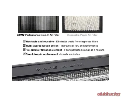 HPS Drop-in Panel High Performance Air Filter Lexus ES300h 2.5L L4 Hybrid 2019-2022 - HPS-457379
