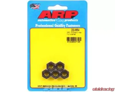 ARP Bolts 3/8-16 Inch Black Coarse Hex Nut Kit, Steel, Set of 5, 150,000 psi Yield Strength - 200-8654