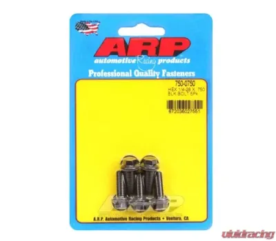 ARP 1/4-28 x 0.750 Hex Black Oxide Bolts - 5 Pack, 5/16" Socket Size, High Strength Fasteners - 750-0750