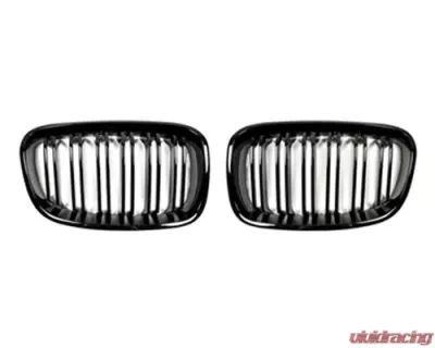 AutoTecknic Glazing Black Dual-Slats Front Grilles BMW F20 1-Series 12-14 - BM-0170-DS-GB
