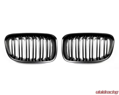 AutoTecknic Stealth Black Dual-Slats Front Grilles BMW F20 1-Series 12-14 - BM-0170-DS-MB