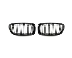 AutoTecknic Replacement ABS Gloss Black Front Kidney Dual Slats Grilles BMW F30 | F31 3 Series 12-15