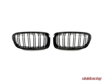 AutoTecknic Replacement ABS Gloss Black Front Kidney Dual Slats Grilles BMW F30 | F31 3 Series 12-15 - BM-0179-DS-GB