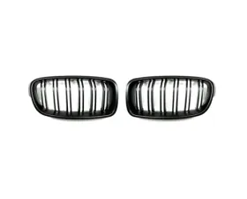 AutoTecknic Replacement ABS Matte Black Front Kidney Dual Slats Grilles BMW F30 | F31 3 Series 12-15