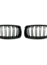 AutoTecknic Replacement ABS Matte Black Front Kidney Dual Slats Grilles BMW F30 | F31 3 Series 12-15                                     - BM-0179-DS-MB - Image 3