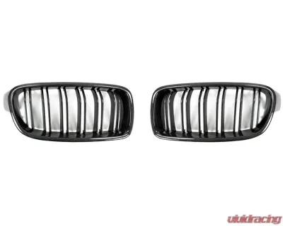 Auto Tecknic Replacement Dual Slat Carbon Fiber Front Grilles BMW F30 3-Series Sedan 12-16 - BM-0179-DS-CF