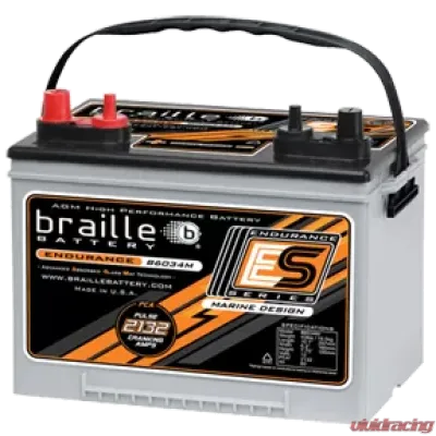 Braille Battery Group 34 Endurance AGM Marine & Trucking Battery | 2132 Amp | 10.1 x 6.3 x 7.75 inch | Left Positive without Charger - B34M
