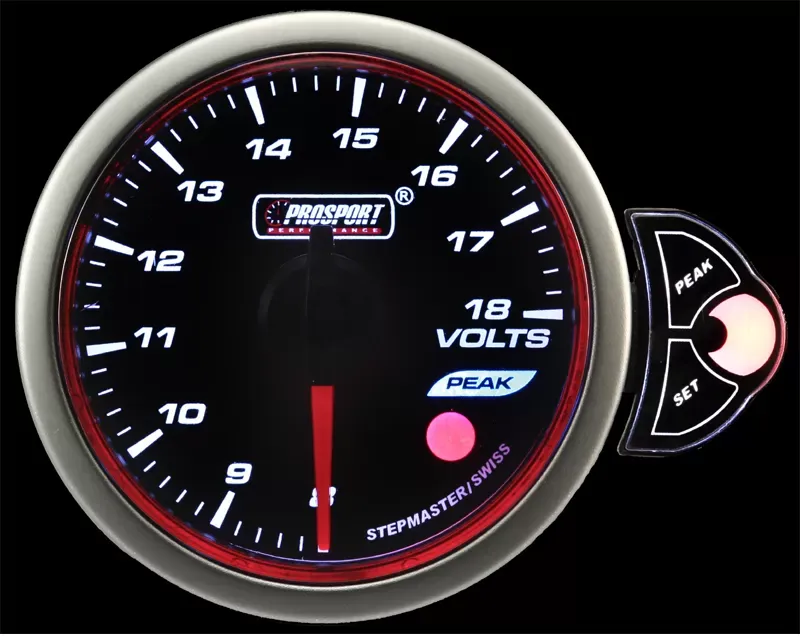 ProSport 52mm Red | White | Blue Halo Series Volt Gauge With Warning & Peak - 216HLVO270-PK