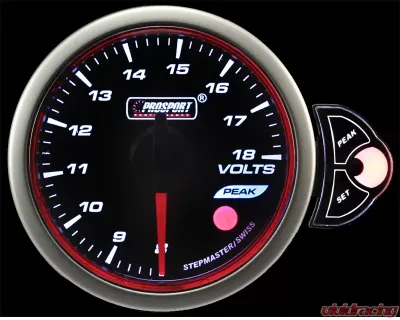 ProSport 52mm Red | White | Blue Halo Series Volt Gauge With Warning & Peak - 216HLVO270-PK