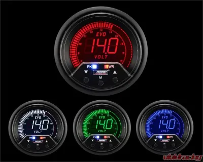 ProSport 60mm 4 Color Premium EVO Series Volt Gauge With Warning & Peak - 238EVOVO-PK