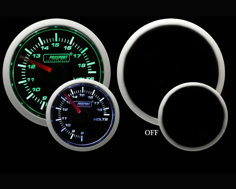 Prosport Performance Volt Gauge Green | White 52mm - 216BFWGVOSM