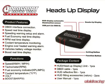 Prosport Performance Head Up Display OBD2 Gauge - PSHUDOBDII-2