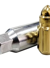 NRG 20-piece 500 Series M12 x 1.25 Steel Lug Nut Set  Bullet Shape Chrome Gold plus lock socket                                     - LN-LS510CG-21 - Image 2