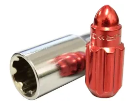 NRG 20-piece 500 Series M12 x 1.25 Steel Lug Nut Set  Bullet Shape Red plus lock socket