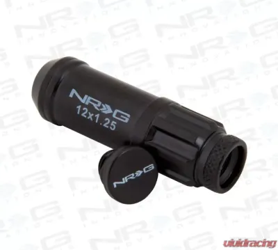 NRG 20-piece 700 Series M12 x 1.25 Steel Lug Nut and dust cap cover Set Black plus lock socket - LN-LS710BK-21