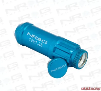 NRG 20-piece 700 Series M12 x 1.25 Steel Lug Nut and dust cap cover Set Blue plus lock socket - LN-LS710BL-21