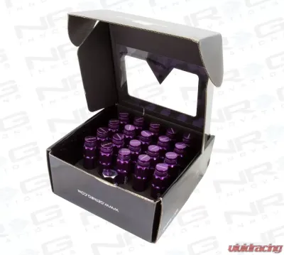 NRG 20-piece 700 Series M12 x 1.25 Steel Lug Nut and dust cap cover Set Purple plus lock socket - LN-LS710PP-21