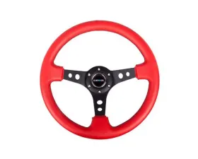 NRG Red Leather with Black Stitching 3inch Deep 350mm Sport Steering Wheel Universal