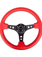 NRG Red Leather with Black Stitching 3inch Deep 350mm Sport Steering Wheel Universal                                     - RST-006RR-BS - Image 4