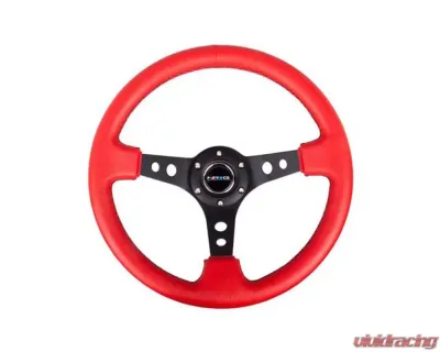 NRG Red Leather with Black Stitching 3inch Deep 350mm Sport Steering Wheel Universal - RST-006RR-BS
