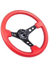 NRG Red Leather with Black Stitching 3inch Deep 350mm Sport Steering Wheel Universal                                     - RST-006RR-BS - Image 2