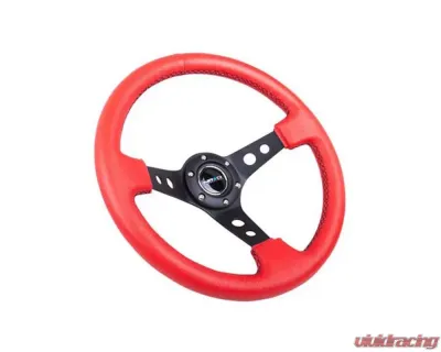 NRG Red Leather with Black Stitching 3inch Deep 350mm Sport Steering Wheel Universal - RST-006RR-BS