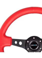 NRG Red Leather with Black Stitching 3inch Deep 350mm Sport Steering Wheel Universal                                     - RST-006RR-BS - Image 3